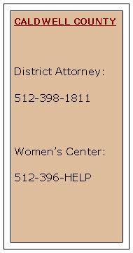 Text Box: CALDWELL COUNTYDistrict Attorney:512-398-1811Women’s Center:512-396-HELP